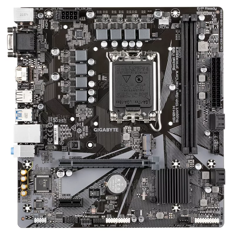GIGABYTE H610M H Mātesplate – atbalsta Intel Core 14. paaudzes CPU, 6+1+1 hibrīda digitālais VRM, līdz 5600MHz DDR4 (OC), 1xPCIe 3.0 M.2, GbE LAN, USB 3.2 Gen 1