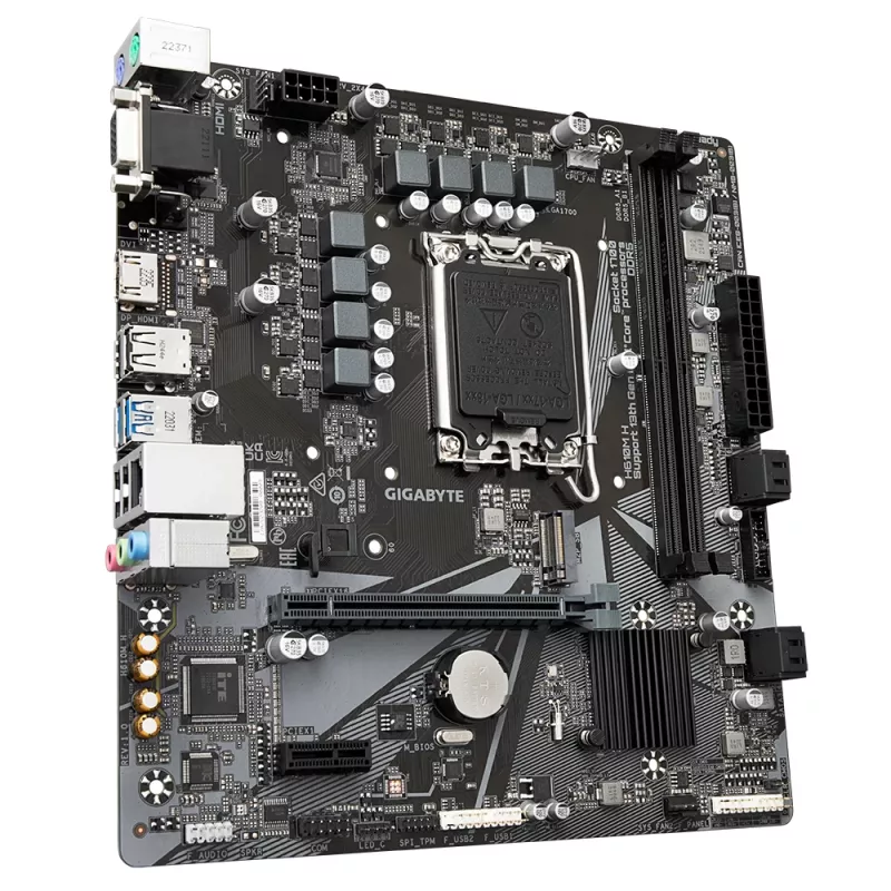 GIGABYTE H610M H Mātesplate – atbalsta Intel Core 14. paaudzes CPU, 6+1+1 hibrīda digitālais VRM, līdz 5600MHz DDR4 (OC), 1xPCIe 3.0 M.2, GbE LAN, USB 3.2 Gen 1