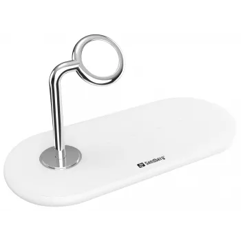 Sandberg 3in1 bezvadu lādētājs, iekštelpām, USB, bezvadu uzlāde, 0.8 m, sudrabs, balts
