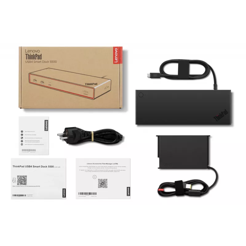 Lenovo ThinkPad USB4 Smart Dock 5500 ar 135W adapteri, vadu, melns