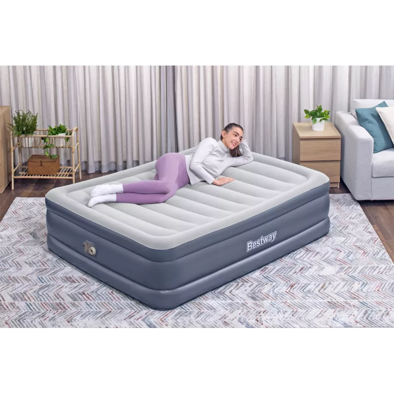 Bestway Tritech gaisa matracis Queen ar iebūvētu sūkni un pretmikrobu pārklājumu 2.03 m x 1.52 m x 51 cm