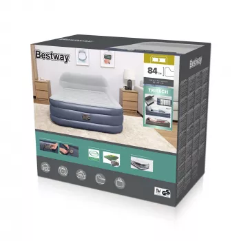 Bestway Tritech SleekFlow gaisa matracis ar galvgali, Queen izmērs, iebūvēts sūknis un pretmikrobu pārklājums 2.26 m x 1.52 m x 84 cm