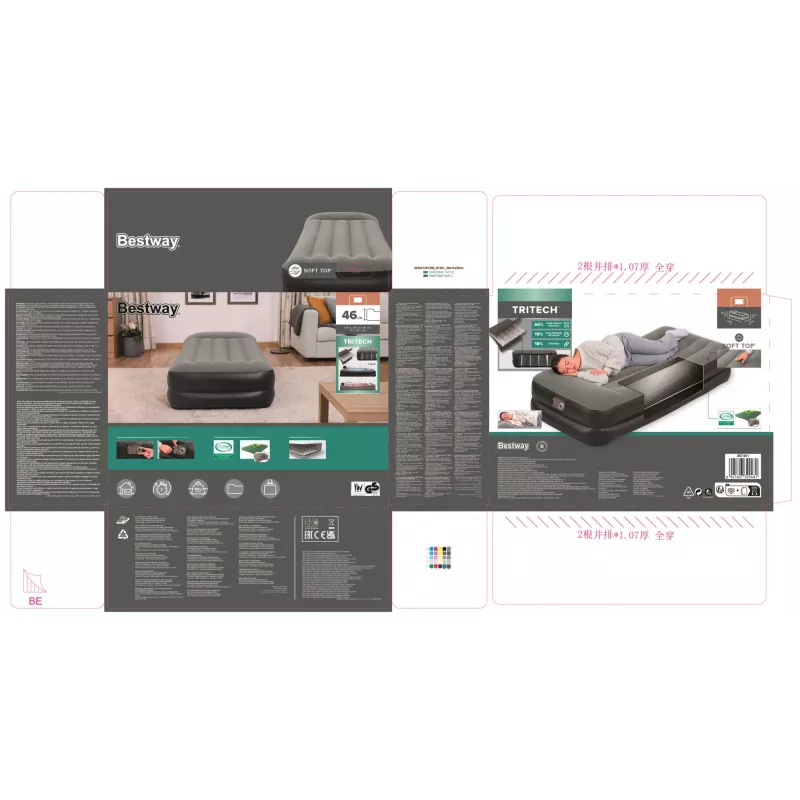 Bestway Tritech gaisa matracis Twin ar iebūvētu AC sūkni un pretmikrobu pārklājumu 1.91 m x 97 cm x 46 cm
