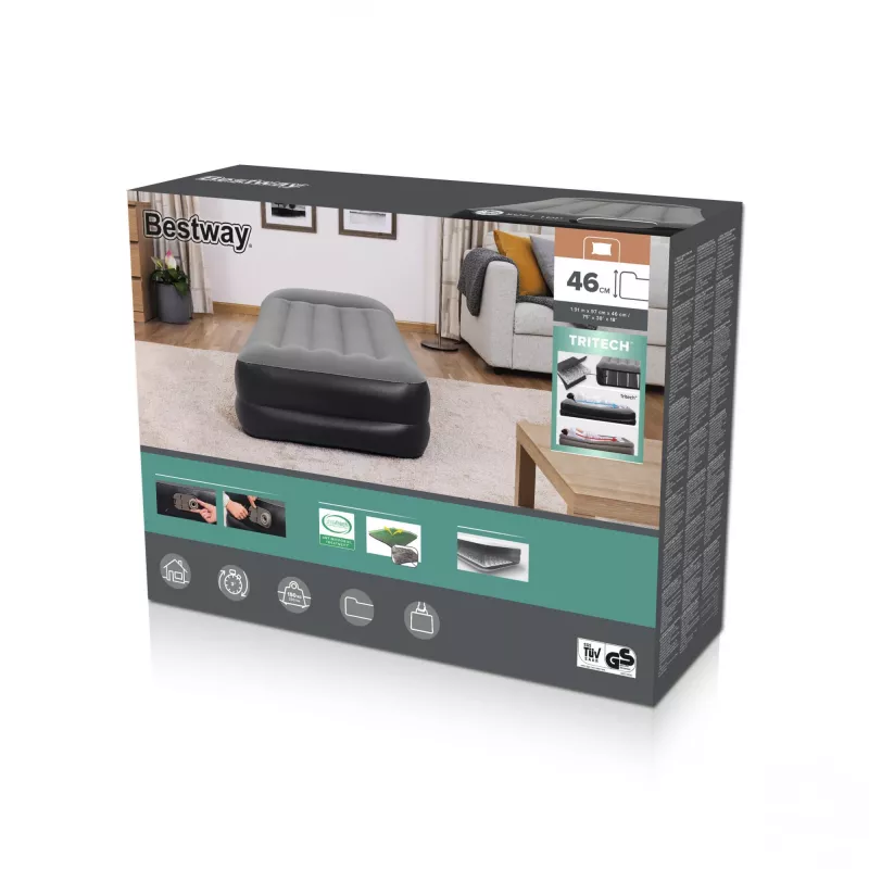 Bestway Tritech gaisa matracis Twin ar iebūvētu AC sūkni un pretmikrobu pārklājumu 1.91 m x 97 cm x 46 cm