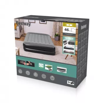Bestway Tritech gaisa matracis Queen ar iebūvētu sūkni un pretmikrobu pārklājumu 2.03 m x 1.52 m x 46 cm