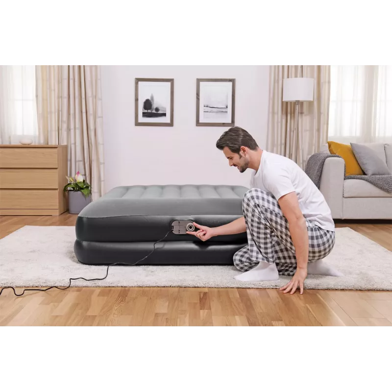 Bestway Tritech gaisa matracis Queen ar iebūvētu sūkni un pretmikrobu pārklājumu 2.03 m x 1.52 m x 46 cm