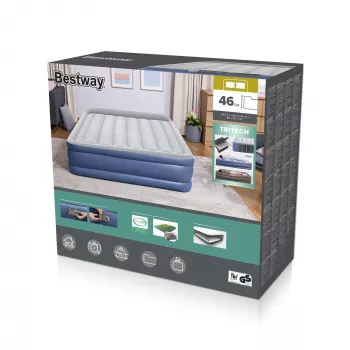 Bestway Tritech gaisa matracis Queen ar iebūvētu sūkni un pretmikrobu pārklājumu 2.03 m x 1.52 m x 46 cm