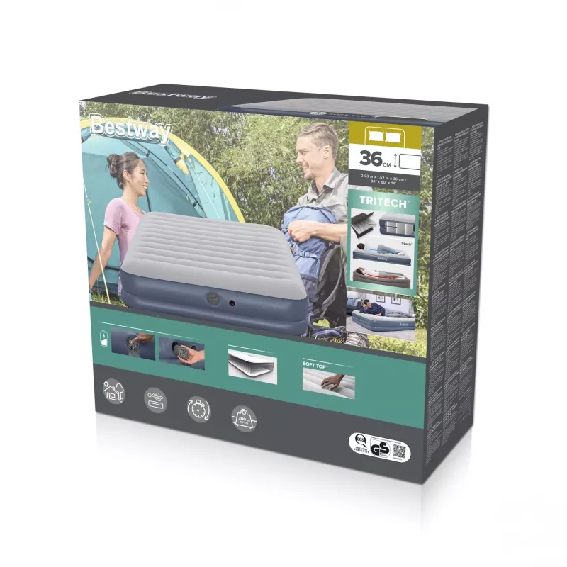 Bestway Tritech gaisa matracis Queen ar uzlādējamu sūkni 2.03 m x 1.52 m x 36 cm