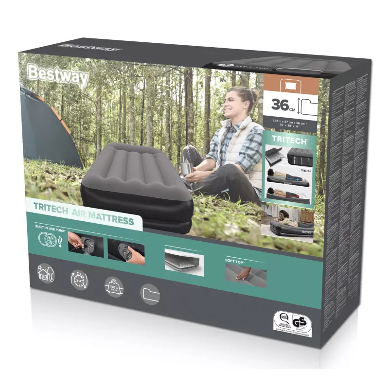 Bestway Tritech Twin gaisa matracis ar iebūvētu USB sūkni 1.91 m x 97 cm x 36 cm