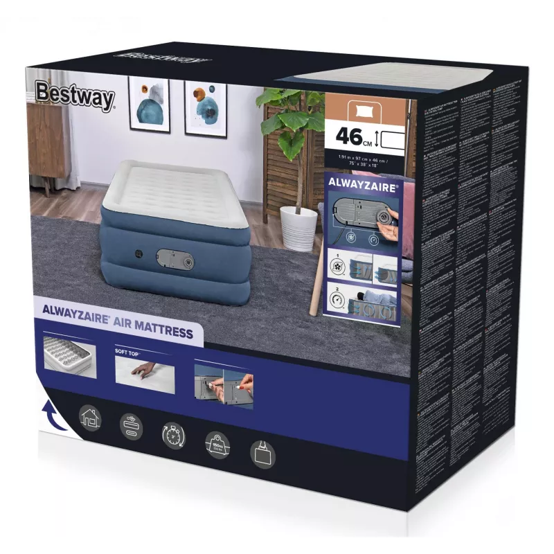 Bestway AlwayzAire Twin gaisa matracis ar iebūvētu dubulto sūkni 1,91 m x 97 cm x 46 cm