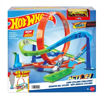 Hot Wheels Action Loop Cyclone Challenge Trases Komplekts ar 1:64 Mēroga Auto, Viegla Uzglabāšana
