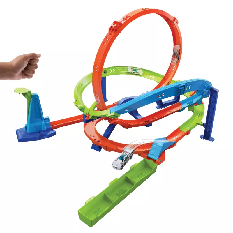 Hot Wheels Action Loop Cyclone Challenge Trases Komplekts ar 1:64 Mēroga Auto, Viegla Uzglabāšana