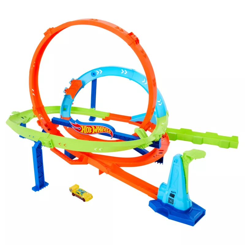 Hot Wheels Action Loop Cyclone Challenge Trases Komplekts ar 1:64 Mēroga Auto, Viegla Uzglabāšana