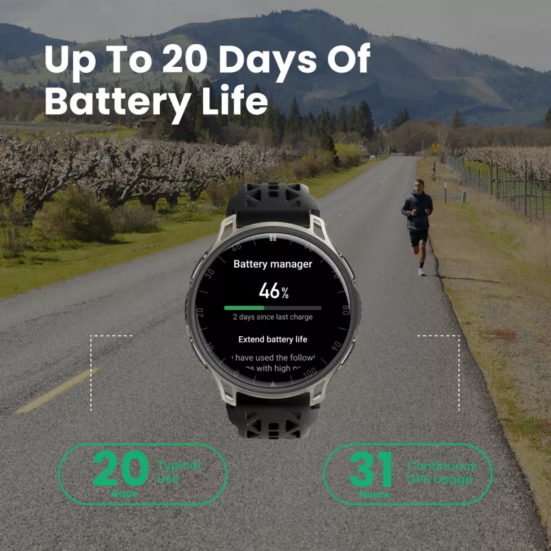 Amazfit Cheetah 2 Pro 3.35 cm (1.32 collu) AMOLED 48 mm Digitāls 466 x 466 pikseļi Skārienekrāns Titāns Wi-Fi