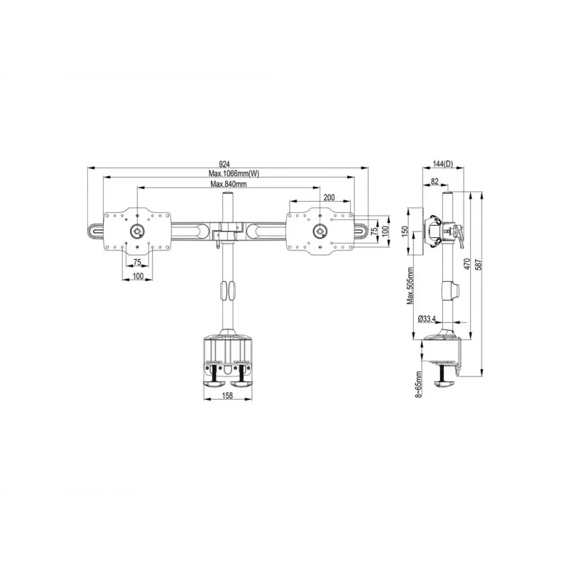 Multibrackets M VESA Desktopmount Dual galda stiprinājums ar skrūvspīli 24-32 collām