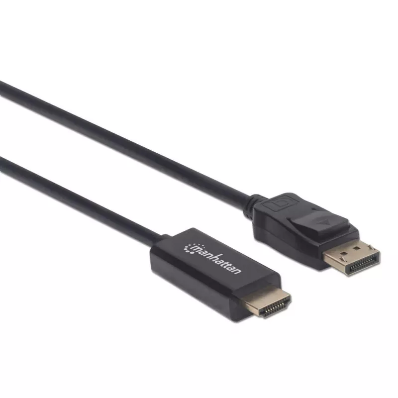 Manhattan DisplayPort 1.2 uz HDMI kabelis, 4K@60Hz, 1m, vīrietis pret vīrieti, DP ar fiksatoru, melns, nav divvirzienu, trīs gadu garantija