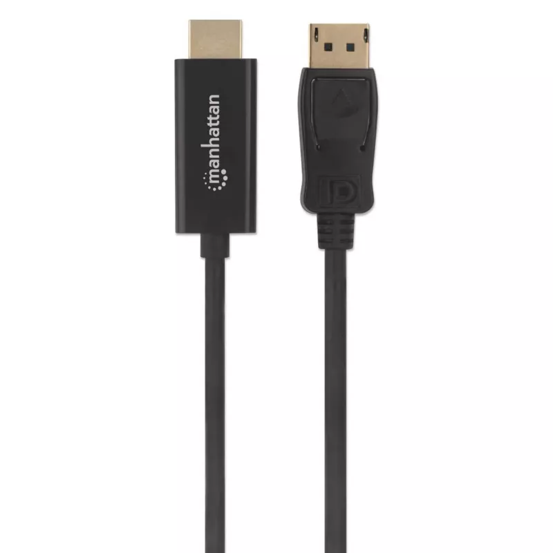 Manhattan DisplayPort 1.2 uz HDMI kabelis, 4K@60Hz, 1m, vīrietis pret vīrieti, DP ar fiksatoru, melns, nav divvirzienu, trīs gadu garantija