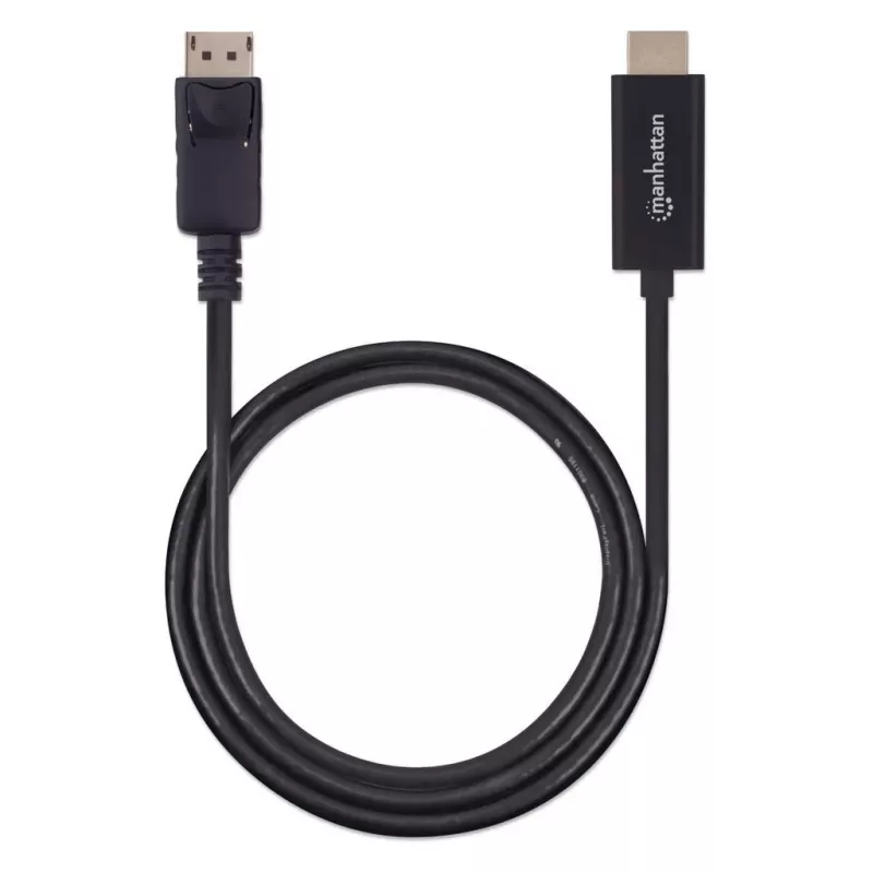 Manhattan DisplayPort 1.2 uz HDMI kabelis, 4K@60Hz, 1m, vīrietis pret vīrieti, DP ar fiksatoru, melns, nav divvirzienu, trīs gadu garantija