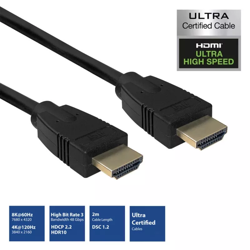 ACT 2 metri HDMI 8K Ultra High Speed Certified kabelis v2.1 HDMI-A vīrietis - HDMI-A vīrietis