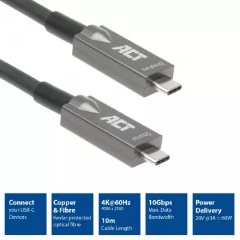 ACT USB-C 3.2 Gen2 aktīvais optiskais kabelis (AOC), 10m