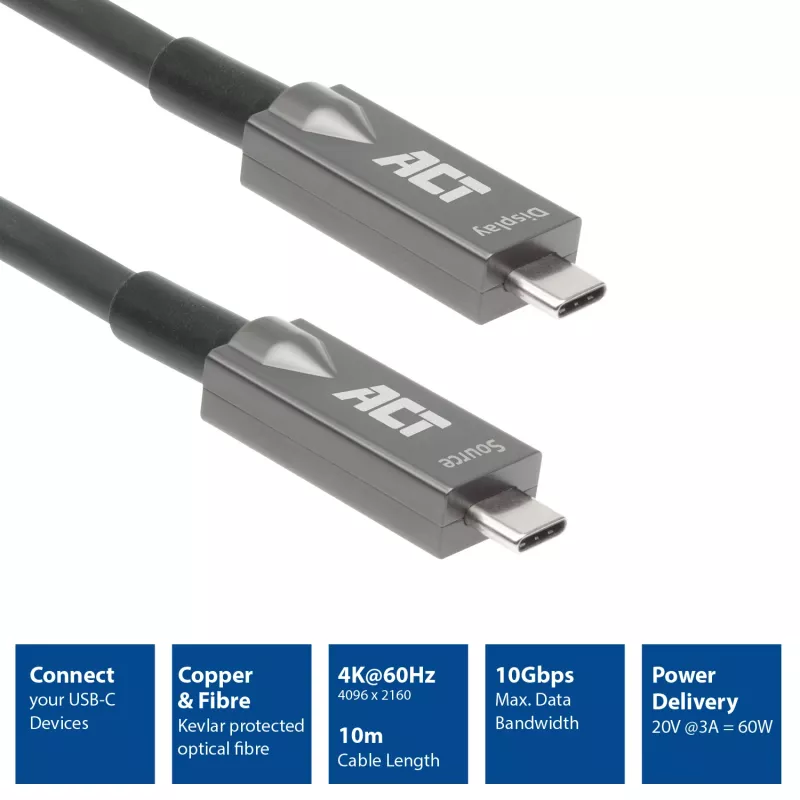 ACT USB-C 3.2 Gen2 aktīvais optiskais kabelis (AOC), 10m