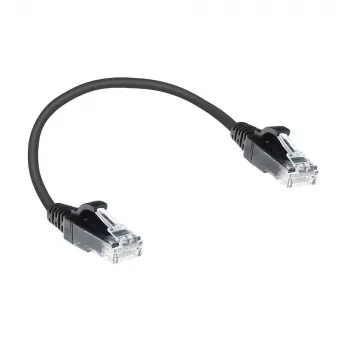 ACT Black 0,15 metru LSZH U/UTP CAT6 datacentra plānais lēciena kabelis, bez aizķeršanās, ar RJ45 savienotājiem