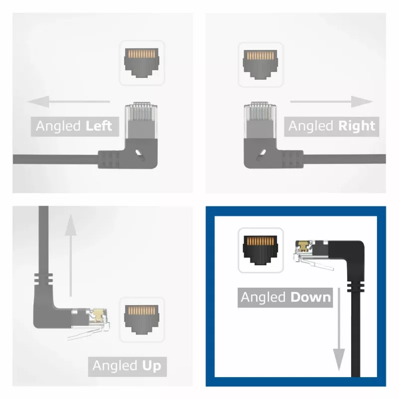 ACT Black 1.5 metri U/UTP CAT6A LSZH plānais tīkla kabelis ar RJ45 savienotājiem 90° leņķī uz leju līdz taisnam