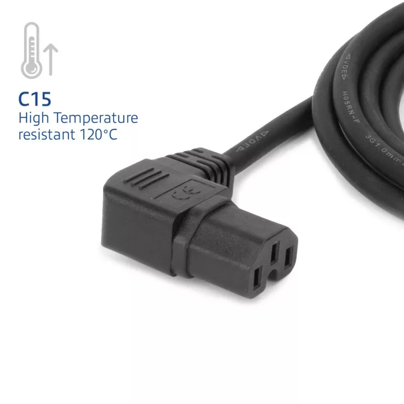 ACT barošanas vads CEE7/7 (leņķveida) - C15 (kreisais leņķis) IEC60320 melns 2 m