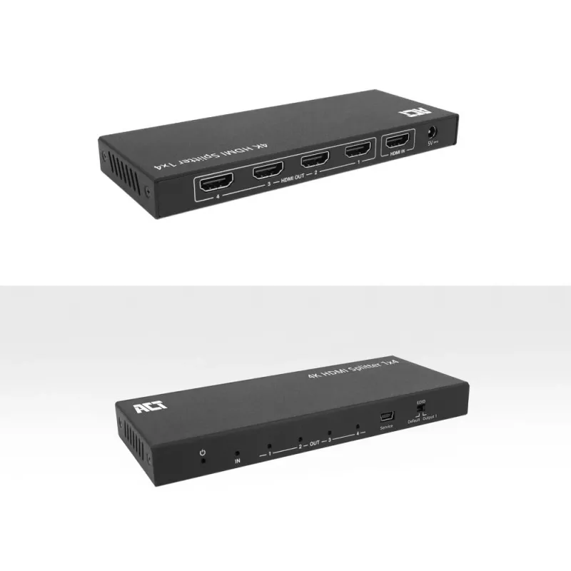 ACT 4K HDMI sadalītājs, 1 ieeja 4 izejas, EDID atbalsts, 3840x2160, Melns