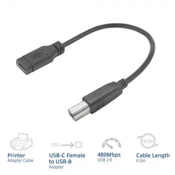 ACT USB Type-C sievišķais uz USB-B 2.0 printera adaptera kabelis 0.2m