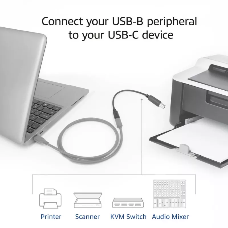 ACT USB Type-C sievišķais uz USB-B 2.0 printera adaptera kabelis 0.2m
