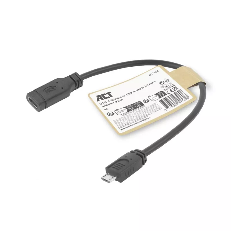 ACT USB Type-C sievišķais uz USB micro B 2.0 vīrišķais adaptera kabelis 0.2m