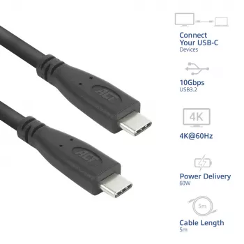 ACT AC7445 USB kabelis USB 3.2 Gen 2 (3.1 Gen 2) 5 m USB C 10 Gbit/s 60 W Melns