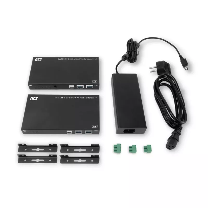 ACT AV signālu pagarinātājs ar divu USB-C slēdzi, CAT6A, 100 metri