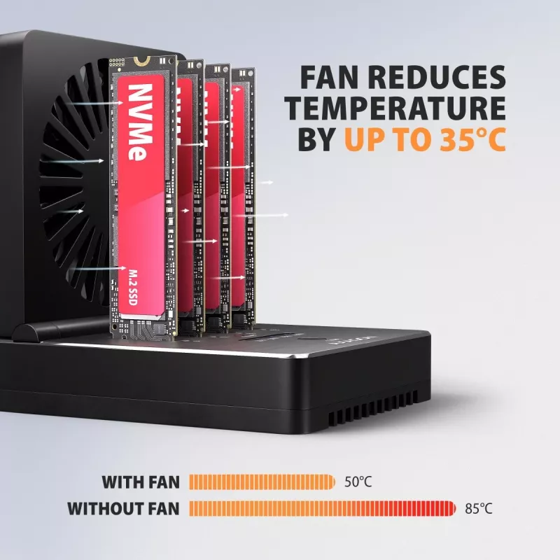 AXAGON ADSA-M2C44 USB4 40Gbps 4-Bay M.2 NVMe SSD Docking Station ar Offline Klonēšanas Funkciju, Alumīnijs, Aktīvā Dzesēšana