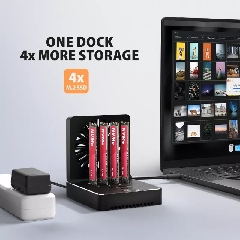 AXAGON ADSA-M2C44 USB4 40Gbps 4-Bay M.2 NVMe SSD Docking Station ar Offline Klonēšanas Funkciju, Alumīnijs, Aktīvā Dzesēšana