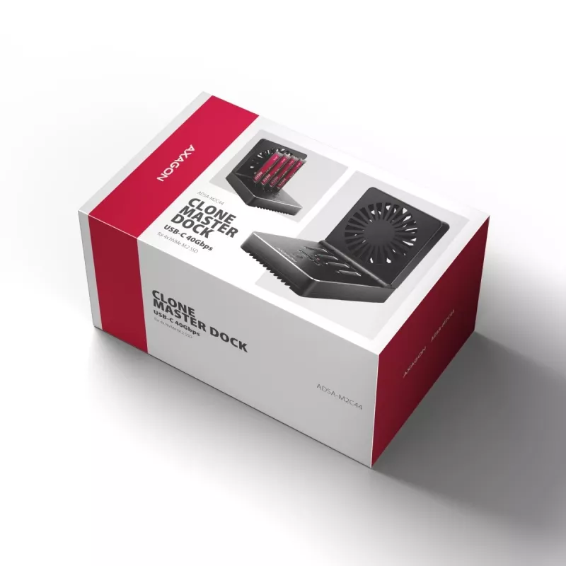 AXAGON ADSA-M2C44 USB4 40Gbps 4-Bay M.2 NVMe SSD Docking Station ar Offline Klonēšanas Funkciju, Alumīnijs, Aktīvā Dzesēšana