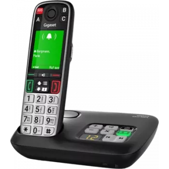Gigaset EASY 500A DECT bezvadu telefons ar atbildētāju, SOS pogu, 2,2 inch krāsu displeju, melns
