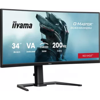 iiyama G-Master GCB3484WQSU-B2 Red Eagle 86,4 cm (34 inch) 3440 x 1440 UWQHD VA Izliekts Spēļu Monitors 200Hz 0.6ms FreeSync Premium HDMI DisplayPort USB Hub Skaļruņi Melns
