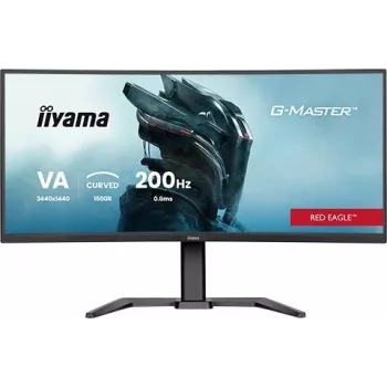 iiyama G-Master GCB3484WQSU-B2 Red Eagle 86,4 cm (34 inch) 3440 x 1440 UWQHD VA Izliekts Spēļu Monitors 200Hz 0.6ms FreeSync Premium HDMI DisplayPort USB Hub Skaļruņi Melns