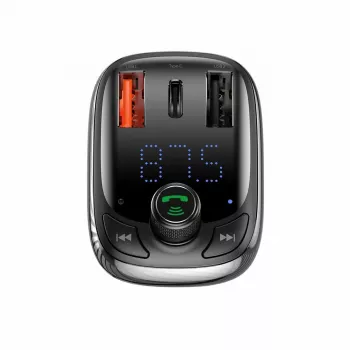 Baseus S-13 Bluetooth FM Transmitter Car Charger ar QC 3.0/4.0 PD, brīvroku zvanīšana, LED displejs, melns