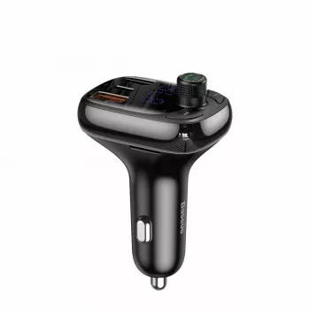 Baseus S-13 Bluetooth FM Transmitter Car Charger ar QC 3.0/4.0 PD, brīvroku zvanīšana, LED displejs, melns