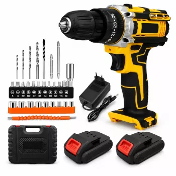 Extralink Tools Yellow Cordless Drill ar 2 baterijām