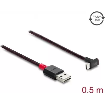 Delock EASY-USB 2.0 kabelis USB Type-A vīrietis uz USB Type-C vīrietis leņķveida augšā/lejā 0,5 m melns