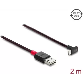 Delock EASY-USB 2.0 kabelis USB Type-A vīrišķais uz USB Type-C vīrišķais leņķveida uz augšu/uz leju 2 m melns (81551)