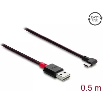 Delock EASY-USB 2.0 kabelis Type-A vīrišķais uz USB Type-C vīrišķais leņķveida pa kreisi/pa labi 0,5 m melns (81545)