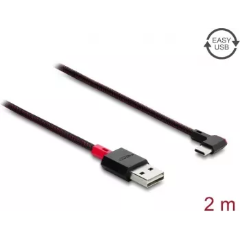 Delock EASY-USB 2.0 kabelis USB Type-A vīriešu uz USB Type-C vīriešu leņķa pa kreisi/pa labi 2 m melns (81547)