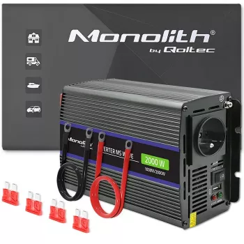 Qoltec Monolith 2000 MS Wave Voltage Converter 12V to 230V 1000/2000W USB