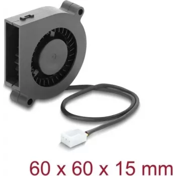 Delock Radial Fan / Blower Fan 12 V DC 60 x 60 x 15 mm ar 3-pin ventilatora savienotāju, Melns (67491)