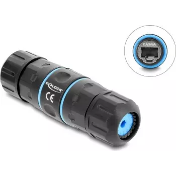 Delock RJ45 Female to RJ45 Female Cable Connector Cat.6A ar M20 x 1,5 mm vītni, īss dizains, IP68 putekļu un ūdens izturīgs (90658)